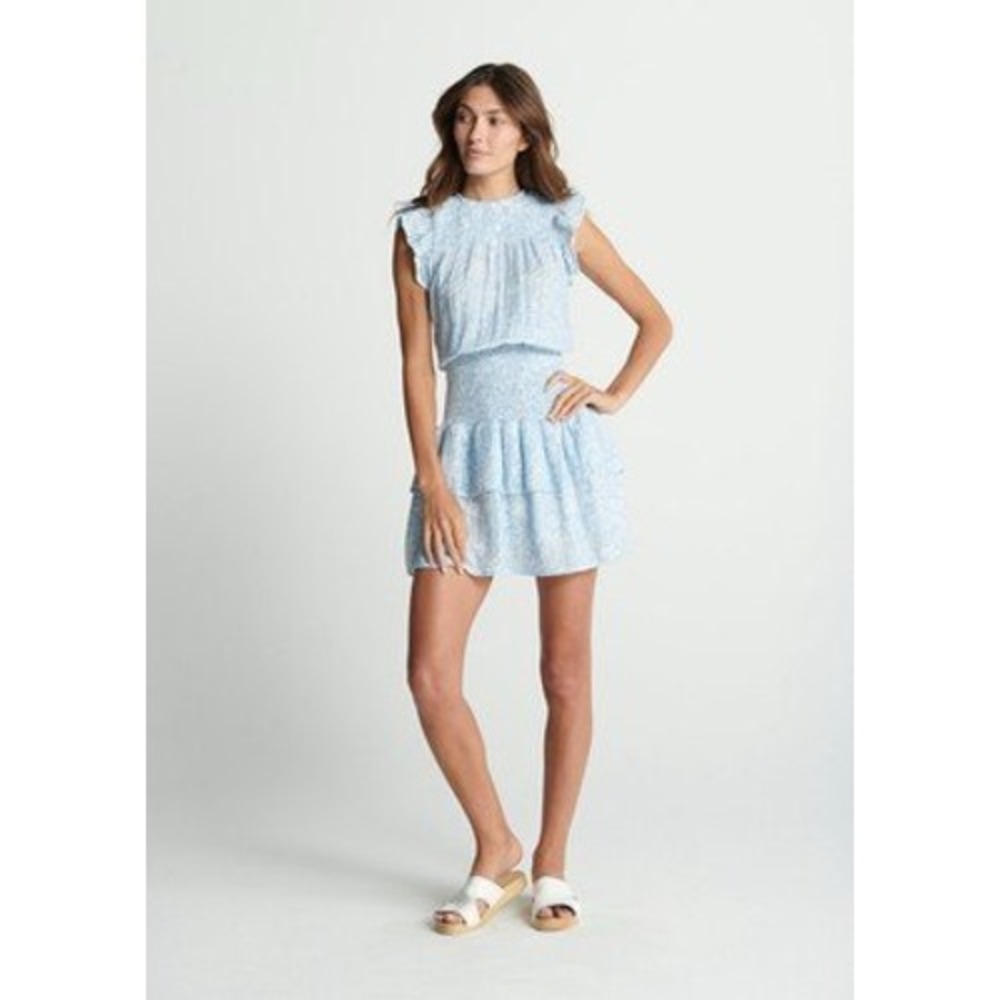 Anthropologie Sundays Shae Dress Blue Floral Smocked Cotton Ruffle Mini Small